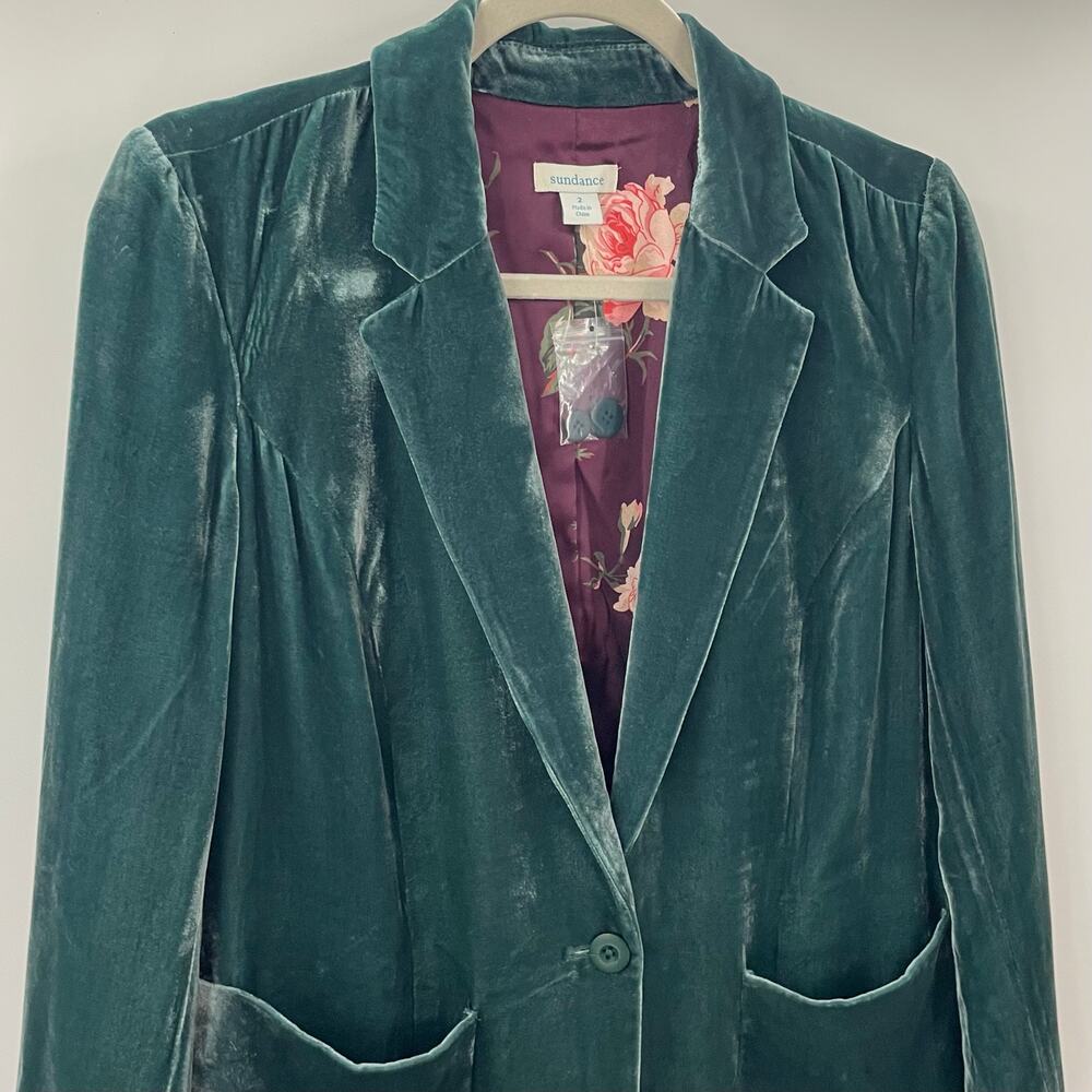 NWOT Sundance Beau Blazer Emerald Green Velvet 2 - Picture 3 of 7
